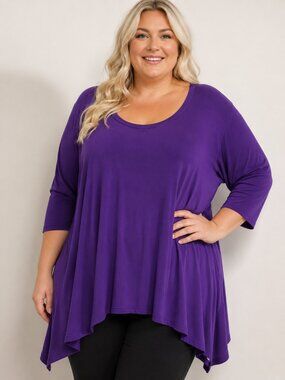 Woman Within Purple Handkerchief Hem Tunic Top 4X Plus Size 3/4 Sleeve Flowy